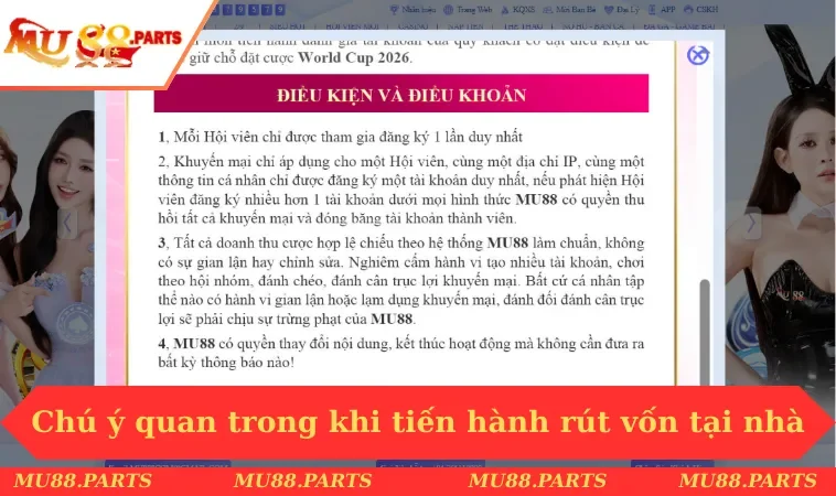 Rút tiền MU88 3 Chú ý quan trong khi tiến hành rút vốn tại nhà